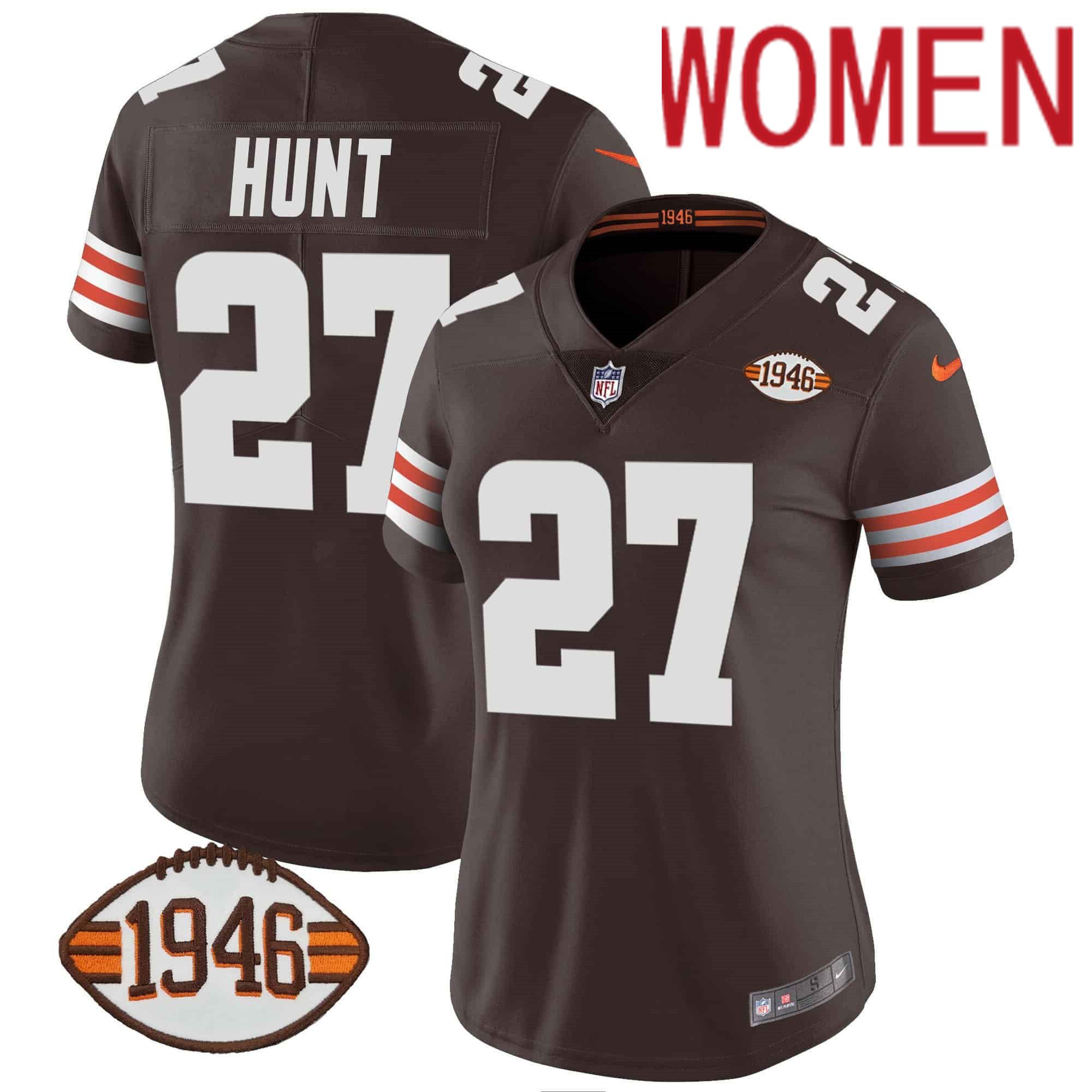 Women Cleveland Browns 27 Hunt Brown 1946 75th Anniversary Patch 2024 Nike NFL Jersey style 1